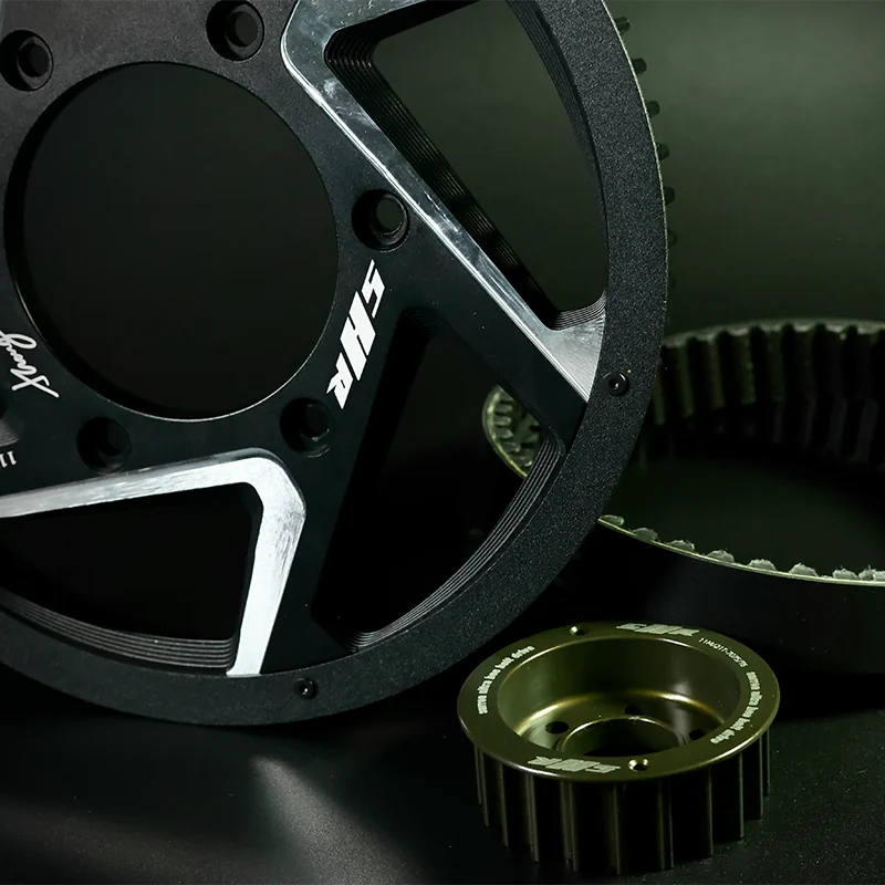 Close view of the Ultra Bee secondary belt drive components