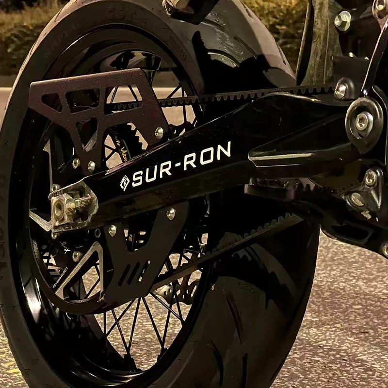 Belt drive, front pulley and rear pulley installed along the Ultra Bee swingarm