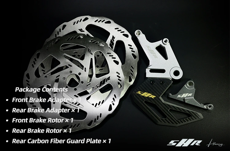 Original SHR graphic listing the Full Set contents: front and rear adapters and rotors, and rear carbon fiber guard
